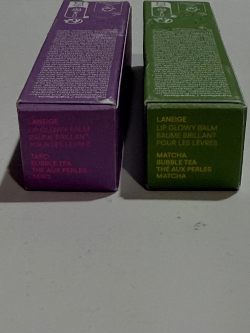 LANEIGE Lip Glowy Balm Bubble Tea Bundle of nTaro + Matcha F/S 0.35 Oz Each NIB!